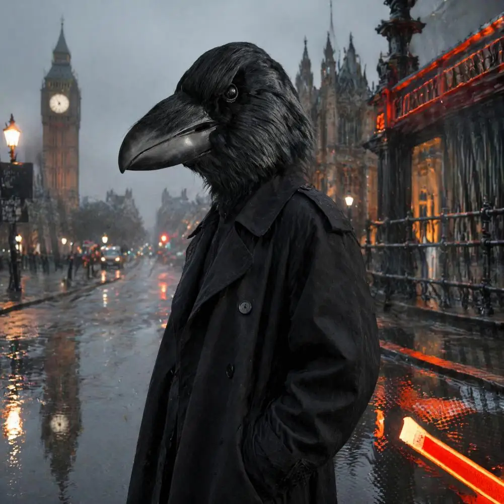 Halloween Crow Mask, Realistic Plush Bird Full Head Latex Mask, Vintage Steampunk Cosplay Costume, Long Beak Mask - view 2