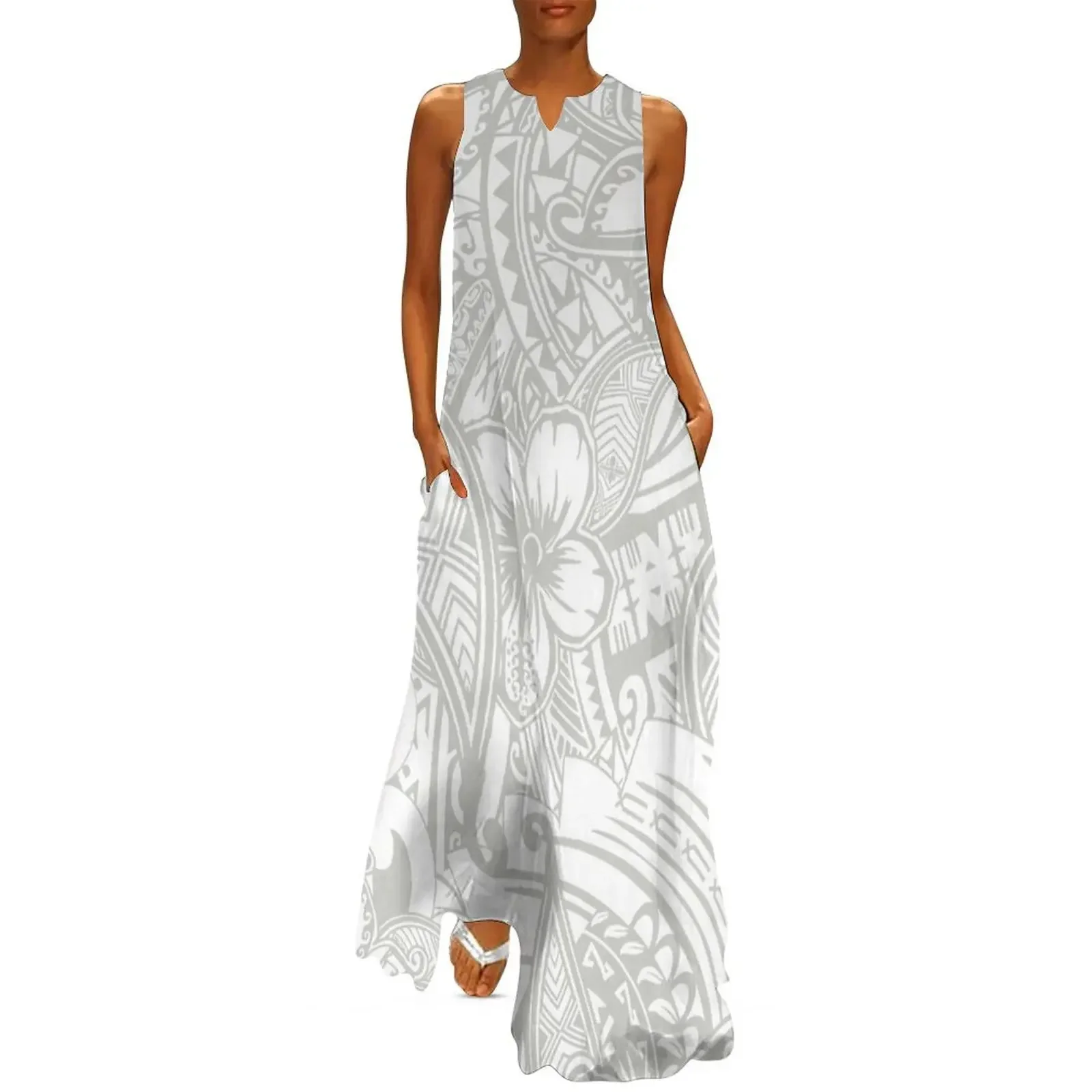 

Polynesian - Hawaiian White Kona Tribal Long Dress dresses for women summer dress woman 2025 Summer women's clothing Dress