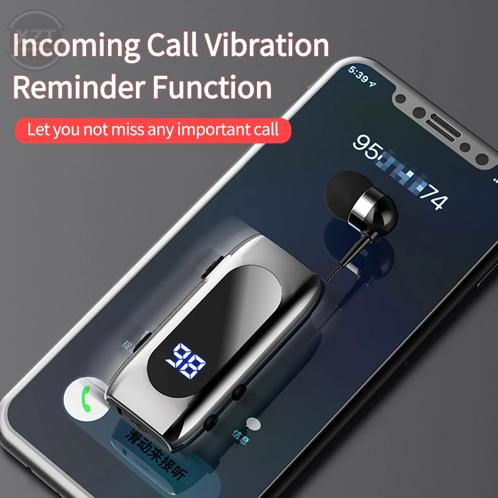 K55 Mini Wireless Bluetooth-Compatible Headset Lavalier Retractable Cable Smart In-ear Single Sport Earphone Led Digital Display