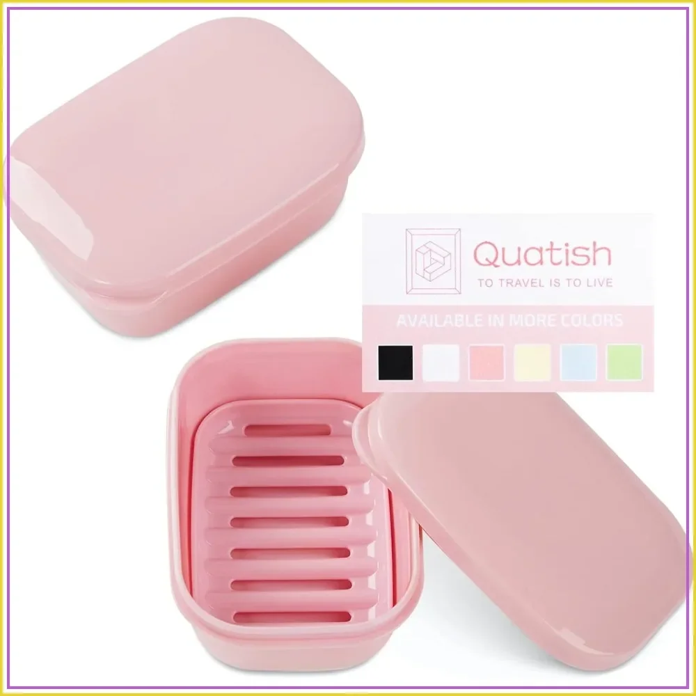 2 Pack Travel Soap Container, Leak Proof Soap Holder with Lid, Portable Bar Soap Case for Camping Gym, Pink