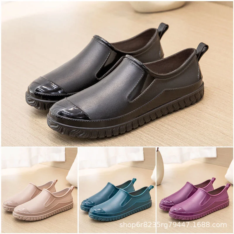 Fashionable Flat Bottom Seasons Cut Rain Boots Women Kitchen Waterproof Anti-slip Rubber Boots Tube Shallow Water Women Warm