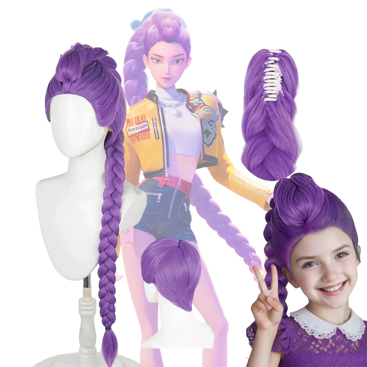 فيلم جديد Kpop شعر مستعار تأثيري ميرا رومي زوي شيطان الصيادين أرجواني أسود أحمر طويل الشعر مقاومة للحرارة بيروكات صناعية كرنفال الدعائم