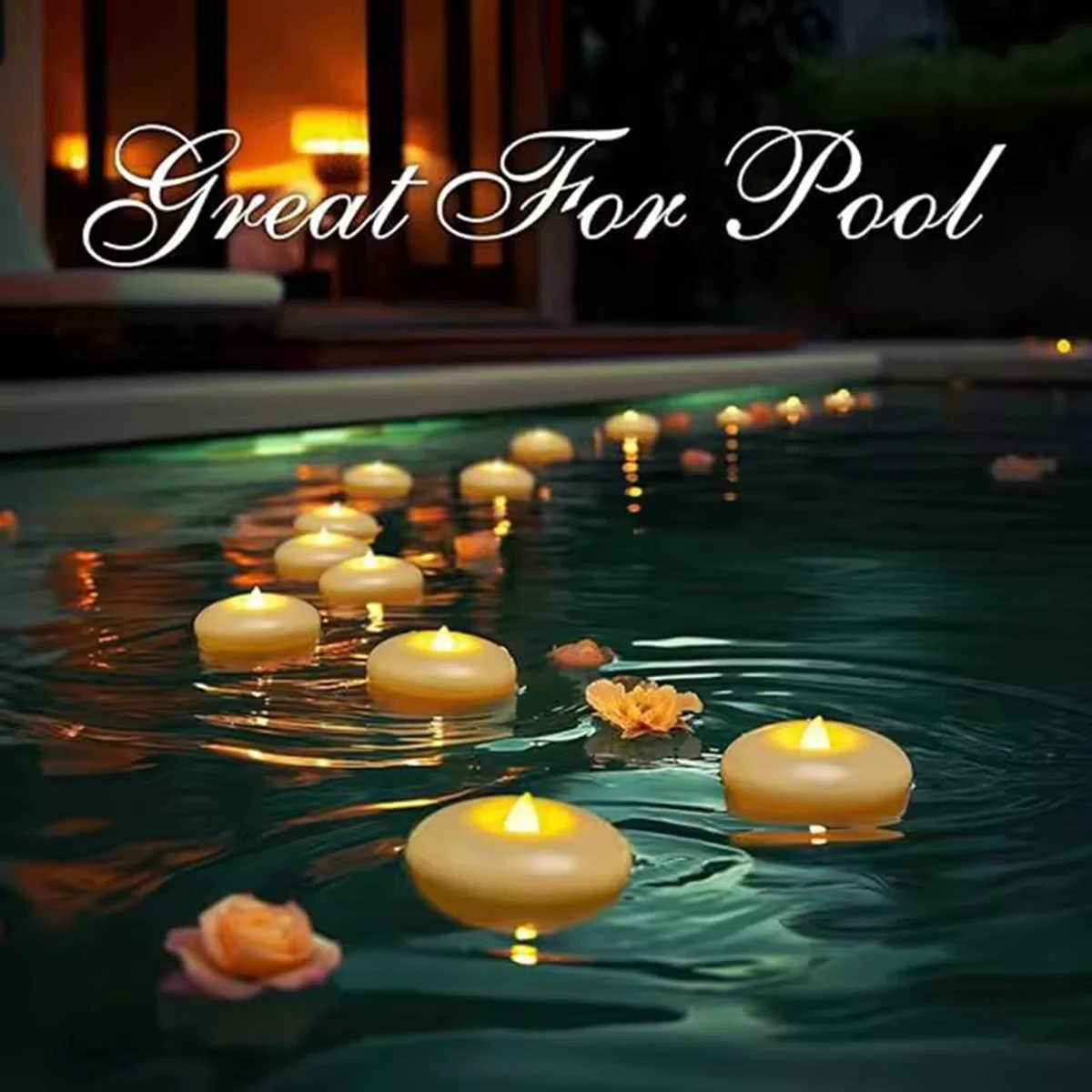 Waterproof Floating candle lamp, Button Battery-Operated LED Tea Lights, Flameless Flickering Tealights for Pool, Bath, Spa, or Wedding Wax floating candle
