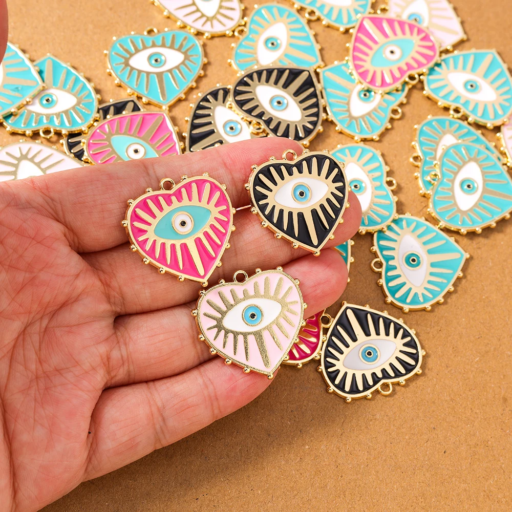 10pcs New Enamel Eyes Love Heart Charms Pendants for Necklace Earrings Bracelet DIY Jewelry Making Accessories Supplies