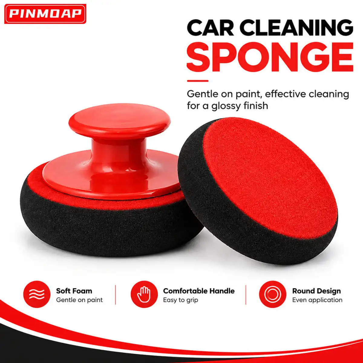 PINMOAP Auto Detail Sponge With Handle High Density Foam Sponge For Wax Polishing Composite Paint Care And Surface Cleaning