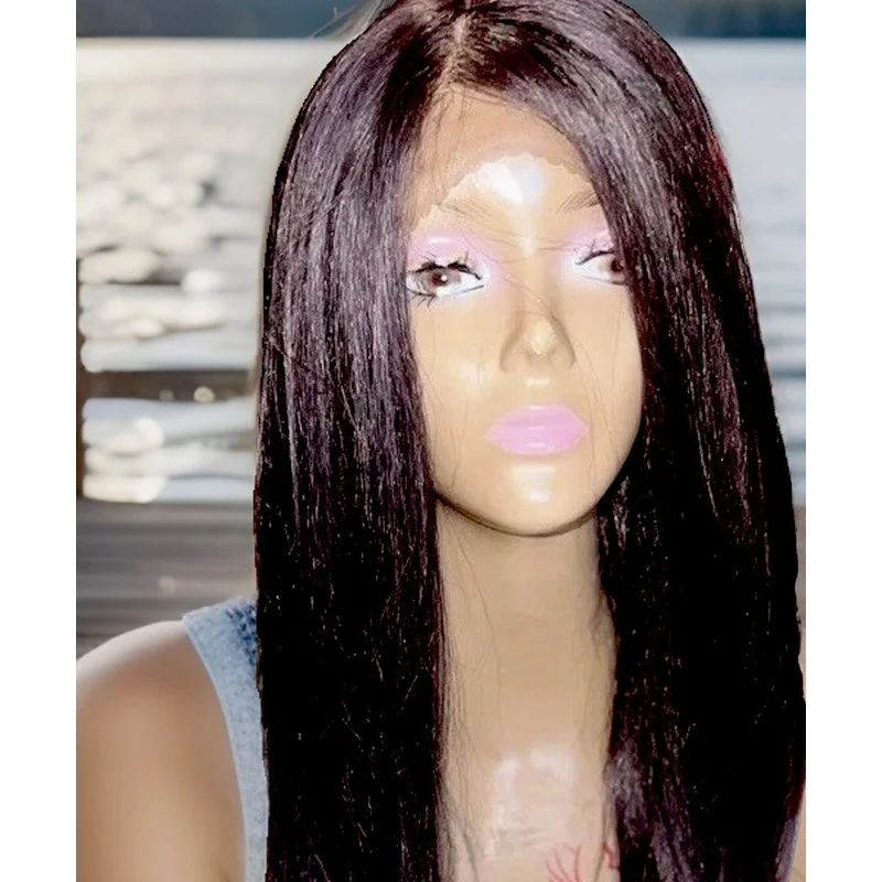 SWISS LACE FRONT WIG HANDTIED LONG STRAIGHT LAYERED WIG # 1 BLACK HEAT OK NEW