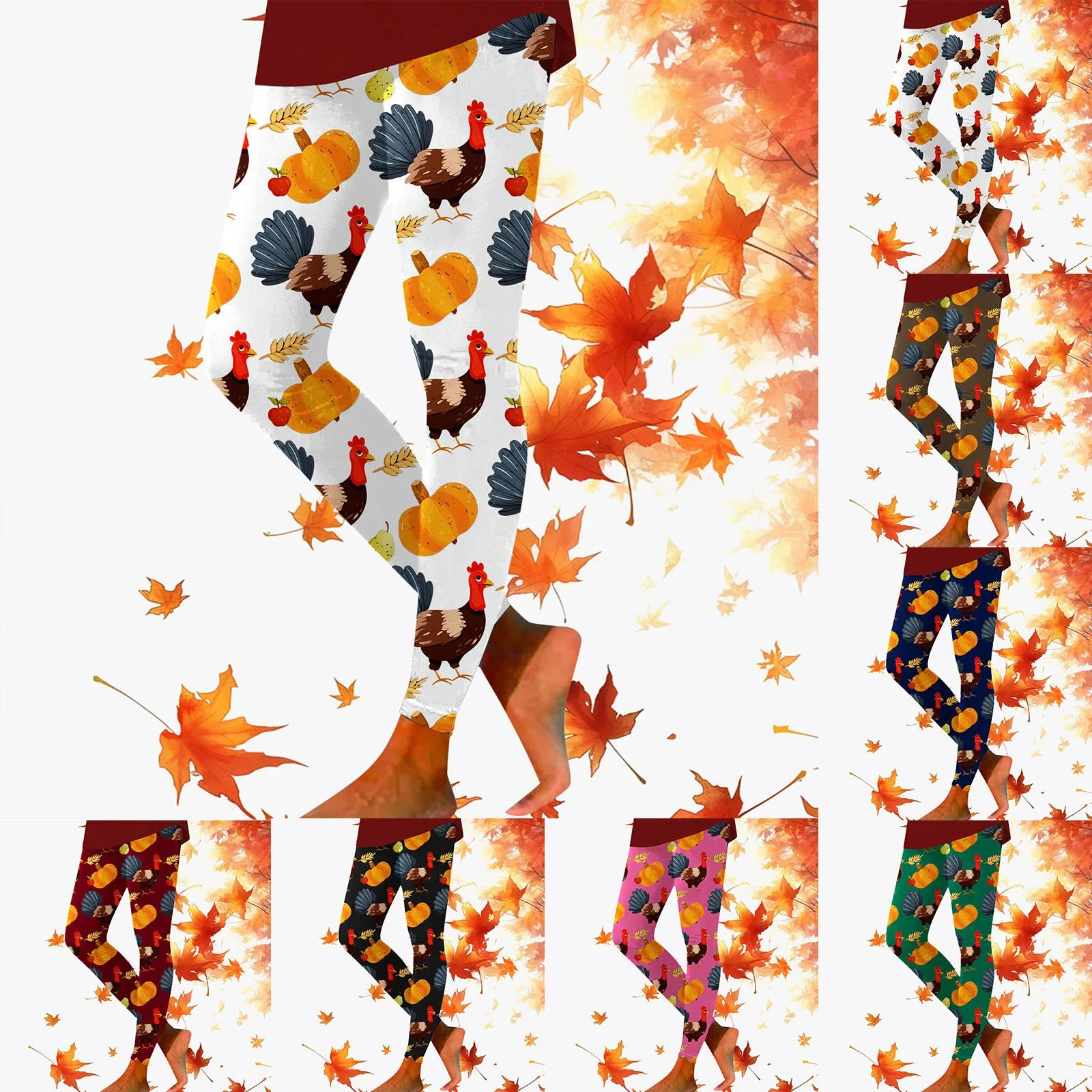 3D Thanksgiving Day Pumpkins Turkey Print Fitness Full Leggings Autumn Fashion For Women High Waist Stretch Full Legging