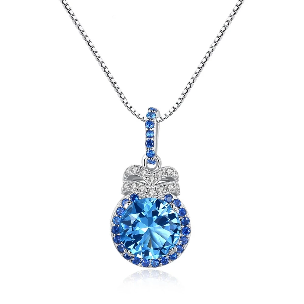 

Luxury 7mm Blue Topaz Pendant Necklace for Women S925 Charming Chain Gemstone Necklace Jewelry Gifts