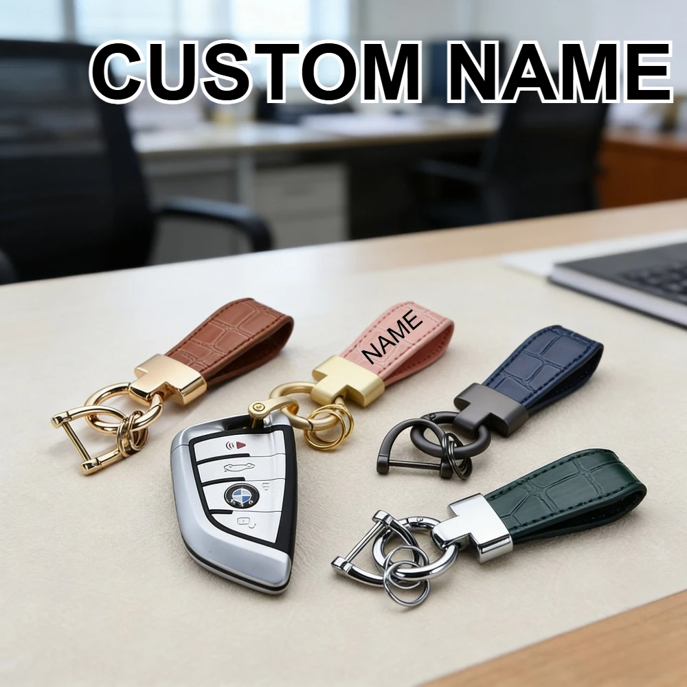 

Luxury Leather Keychain Custom Logo Name Car Motorcycle Women Girl Key Chain Ring PU Metal Accessories Backpack Keyring Gift