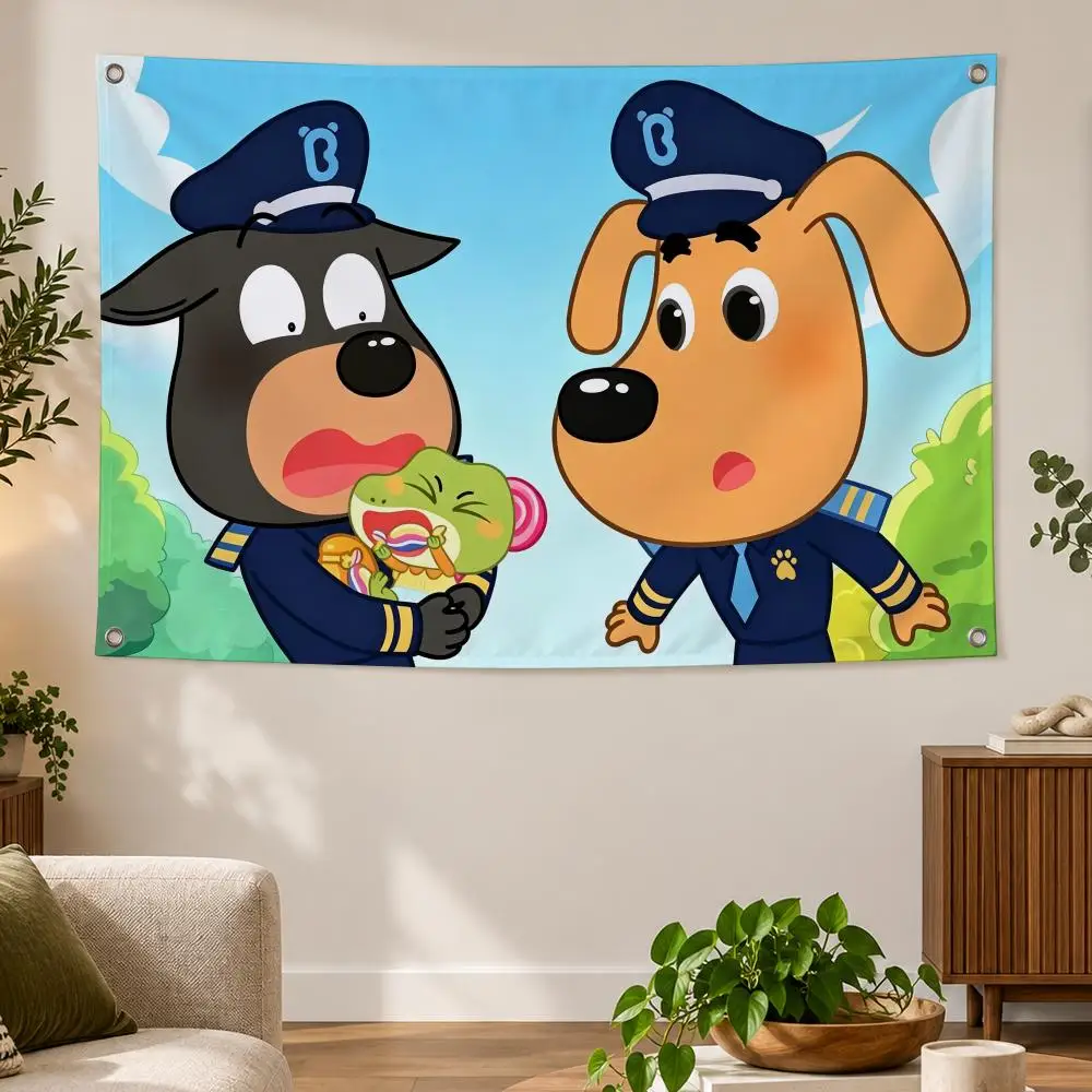 Cartoon Kids Cute S-Sheriff Labrador Flags Banner Decor for Bedroom,Garden,Party,Club,Indoor Outdoor, Fan Gift