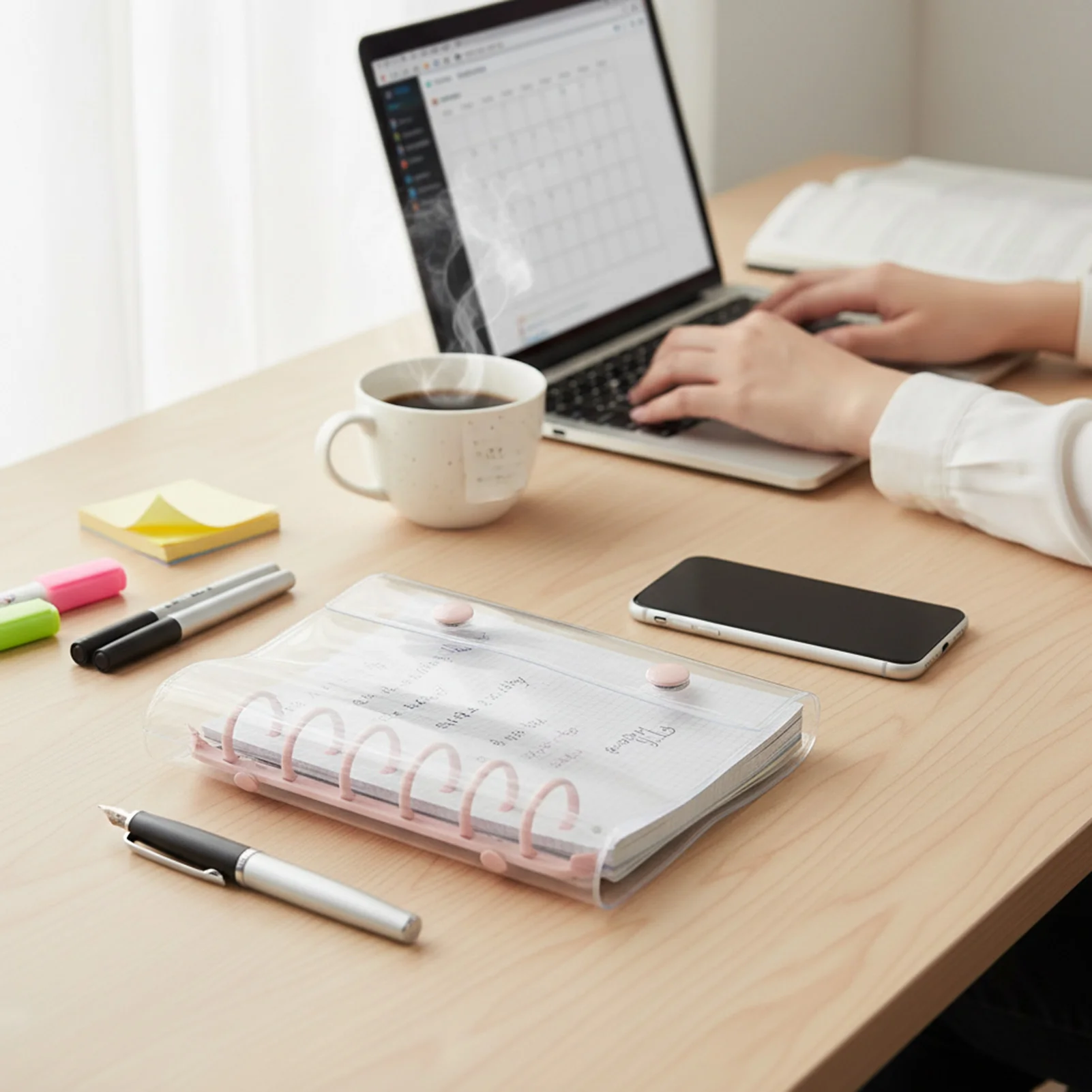 Transparent Planner Cover with Dual Snap Buttons for Students and Professionals Use