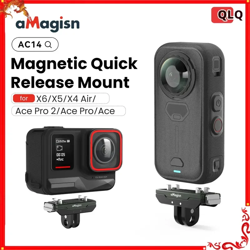 Amagisn Metal Magnetic Quick Release Mount For Insta360 X6 X5 X4 Air Ace Pro 2 Ace Pro Ace Action Camera