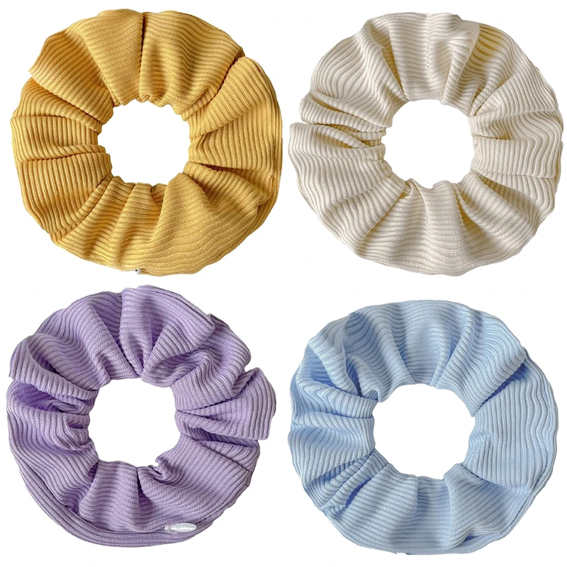 New Designs Women Zipper Scrunchies Set Morandi Color Pastel Hair Ties With Pocket Schrunchies For Keys Coins 4pcs/pack