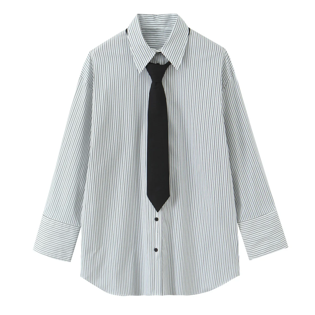 KASLEAD Faionable ample soie irt vêtements pour femmes Netie Blouse respirant doux pour la peau longue motif rayé Sve