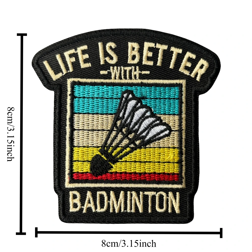 La vida es mejor con parche de bádminton, insignias bordadas con volante, parches de moral deportivos para Fitness, gancho y bucle para gorra de mochila
