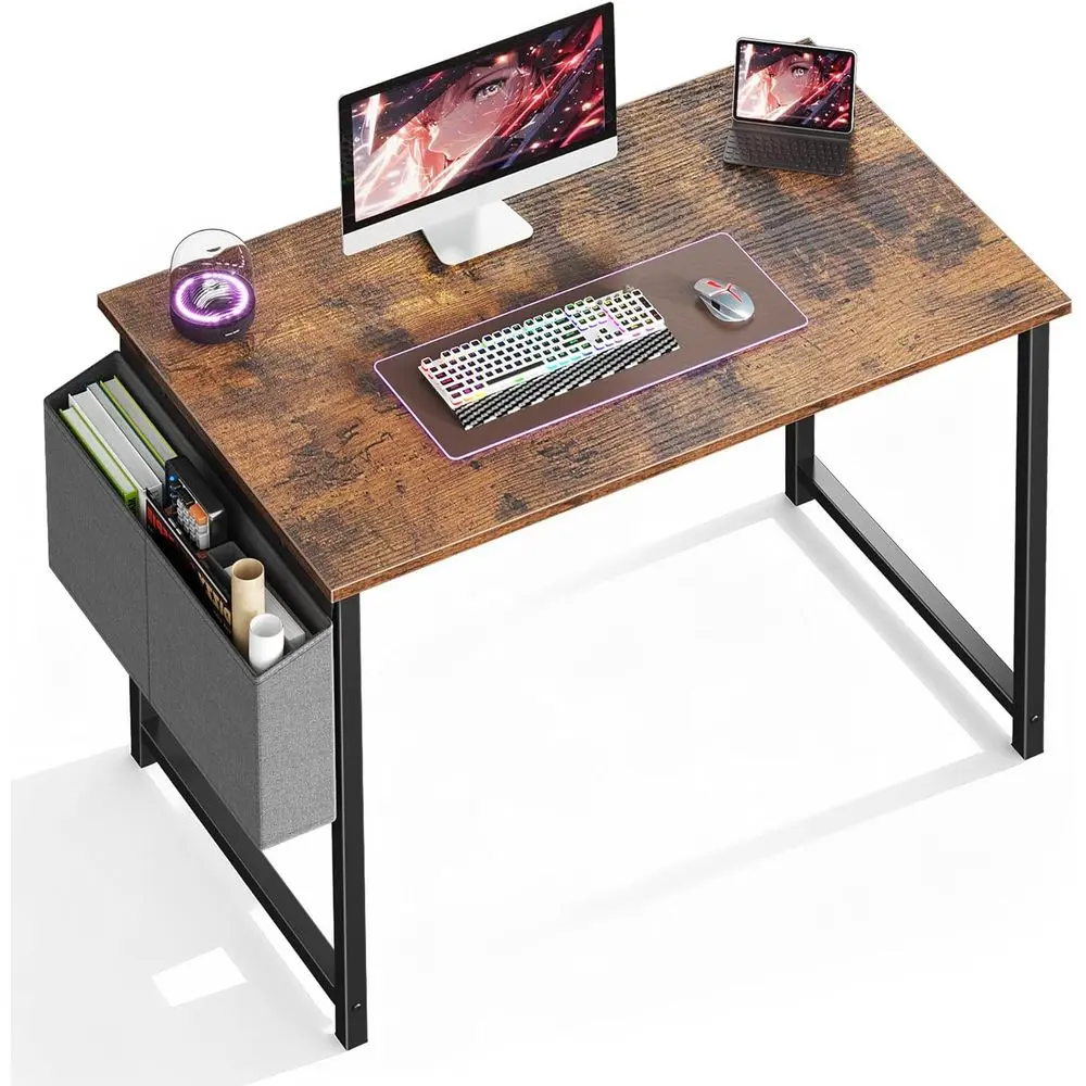 

40-дюймовый стол для домашнего офиса, подходит для небольших помещений, для игр, письма, учебы, работы, с сумкой для хранения, цвет: рустик-коричневый