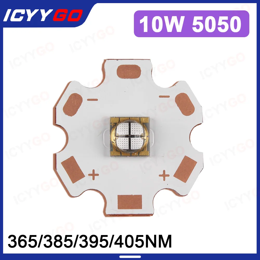 10W UV Ultraviolet 365nm Purple Light 4 In SMD 5050 Ceramic LED Lamp Beads 385nm395nm405nm Welding 20MM Copper Substrate