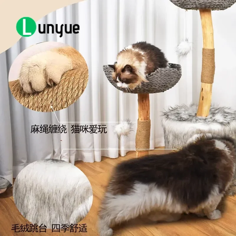 Wholesale Tree Shaped Cat Tower Solid Wood Plush Multi Cat Climbing Frame Stable Scratching Post Jumping Platform Nest