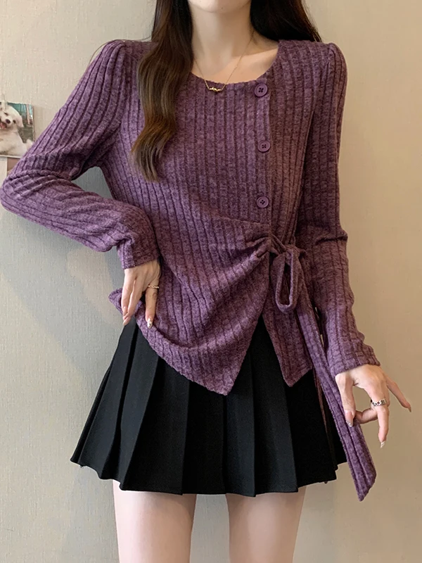 

plus Size Women's Long Sve T-irt Asymmetric Knot Design Slimming Base Layer irt Autumn Winter Faion Commute Sle Kn...
