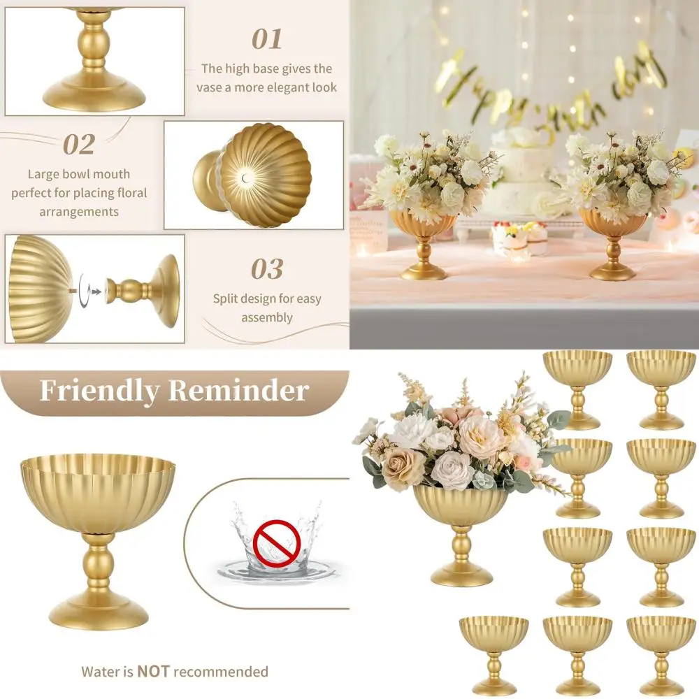 

Набор из 10 золотых металлических ваз 7,9 для свадебных центральных элементов - декоративные горшки для праздничного стола с цветочными композициями