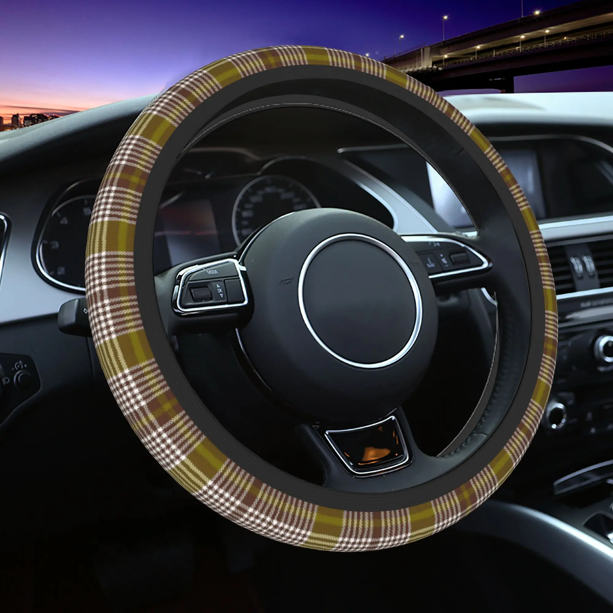 Tartan Check  Car Steering Wheel Cover 38cm Anti-slip  Steering Wheel Protective Cover Suitable Car-styling Car Accessories
