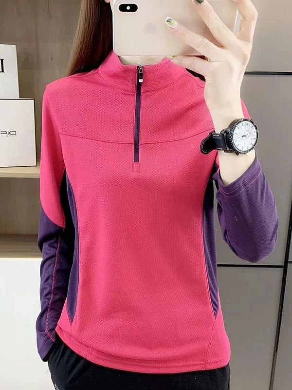 

Qui Dry Yoga Wear Women's Spring Summer Slim Fit Running Long Sve round Ne Sport Top Breathable Moisture ng UV Pr...