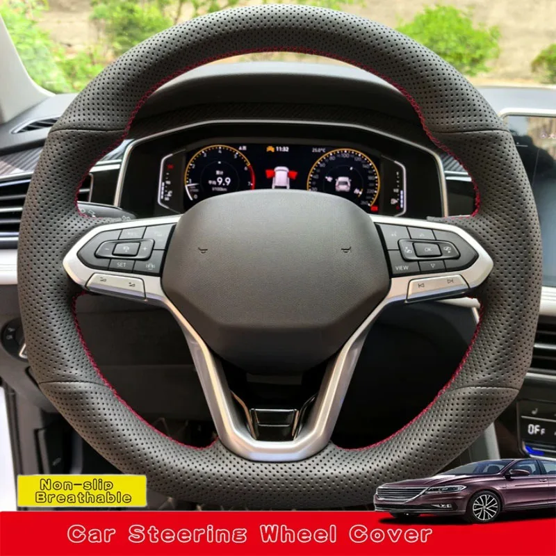 

Нескользящий чехол на руль автомобиля из натуральной кожи с ручным шитьем для Volkswagen Passat B8 2019-2022 Golf 8 2020-2022