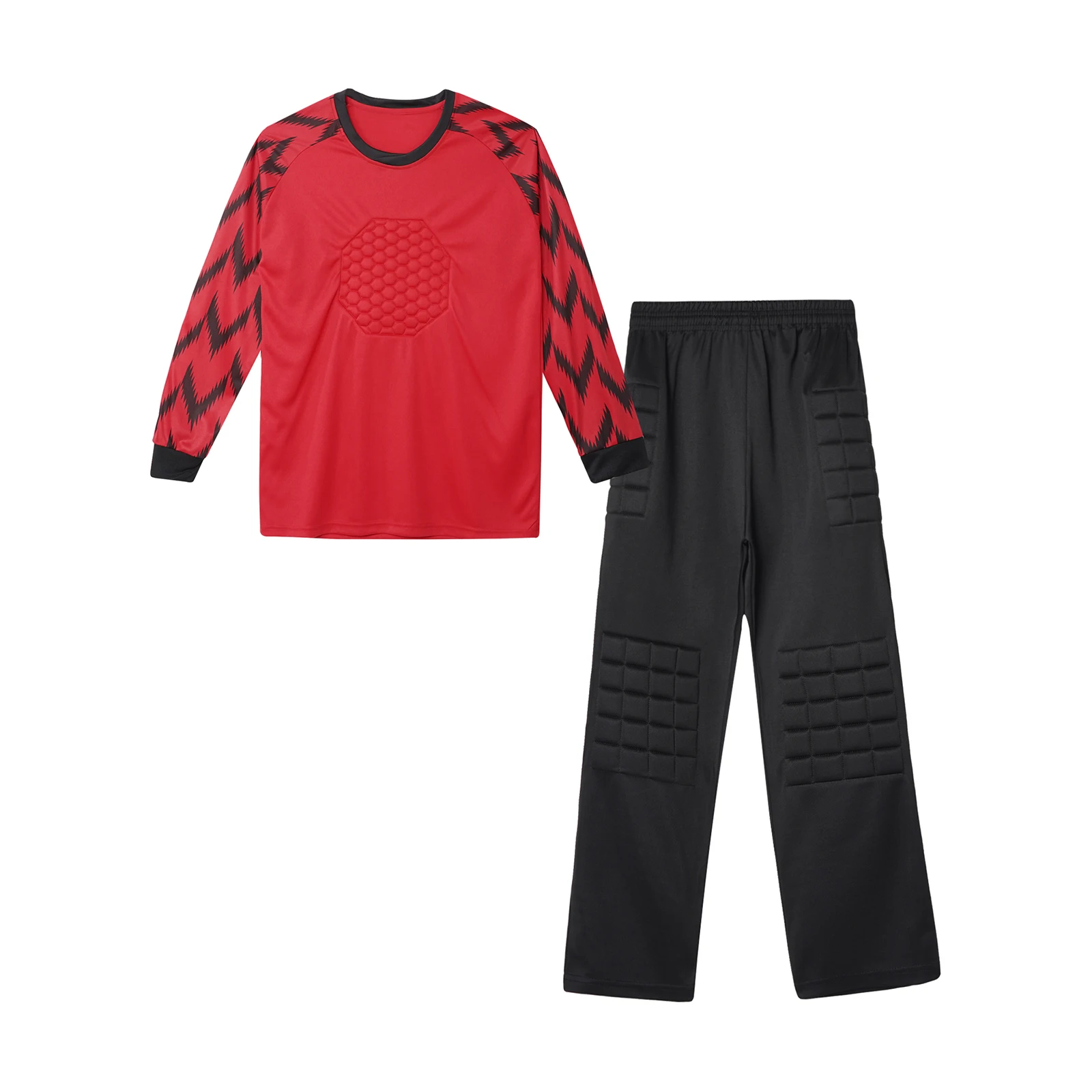 9-14Y Boys Soccer Goalkeeper Goalie Sport Suit Kids Football Training Match Uniform Long Sleeve Protective Padded T-shirt Pants