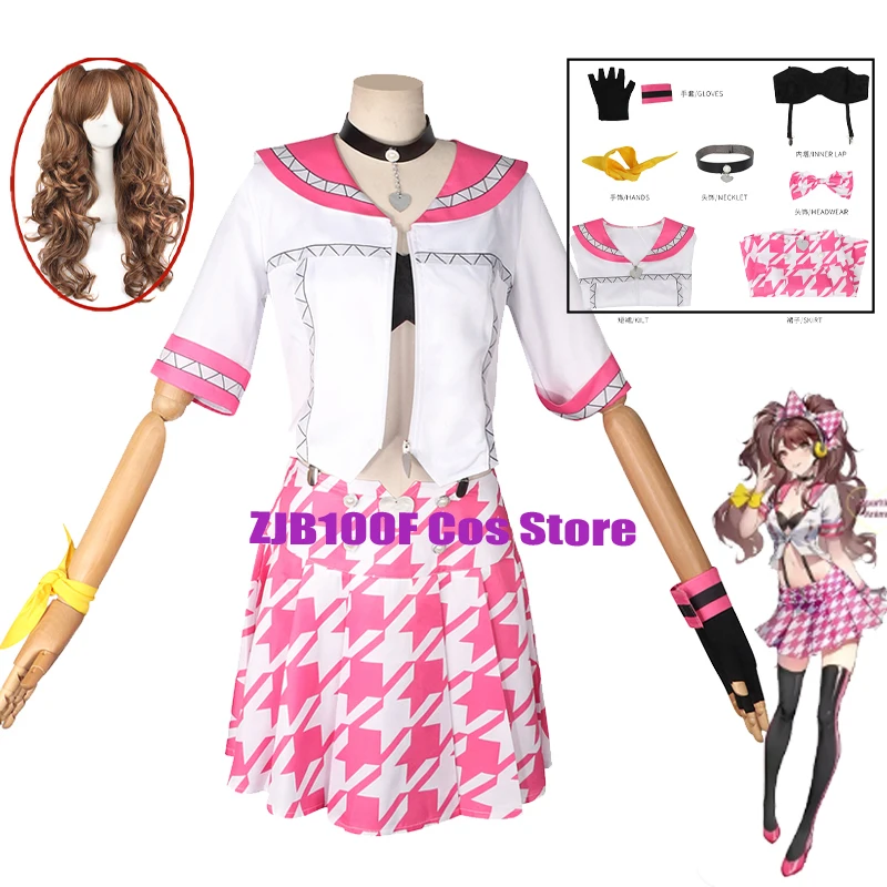 Rise Kujikawa Cosplay Game P4 Golden Costume Yasogami High School Pink Skirt Gloves Wig Set Anime Party Play Outfit for Woman