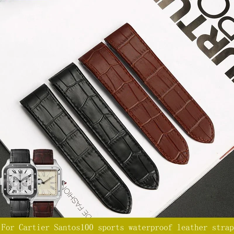 Genuine Leather strap men's watch accessories for Cartier Santos100 sports waterproof leather strap bracelet watch band 20mm23mm