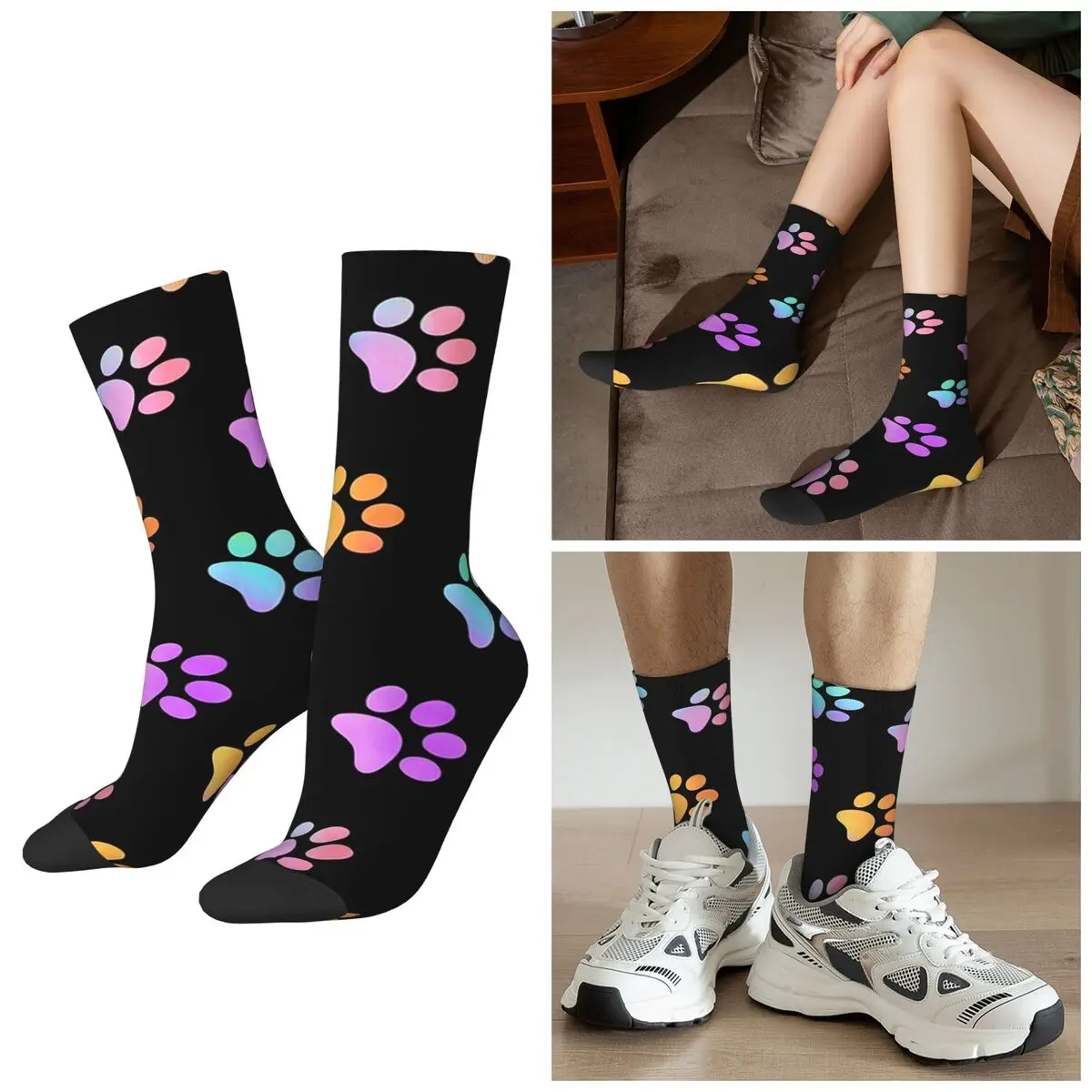 All Seasons Colorful Gradient Paw Socks Harajuku Sport Middle Tube Socks Hip Hop Stockings for Men Women Valentine's Day Gifts
