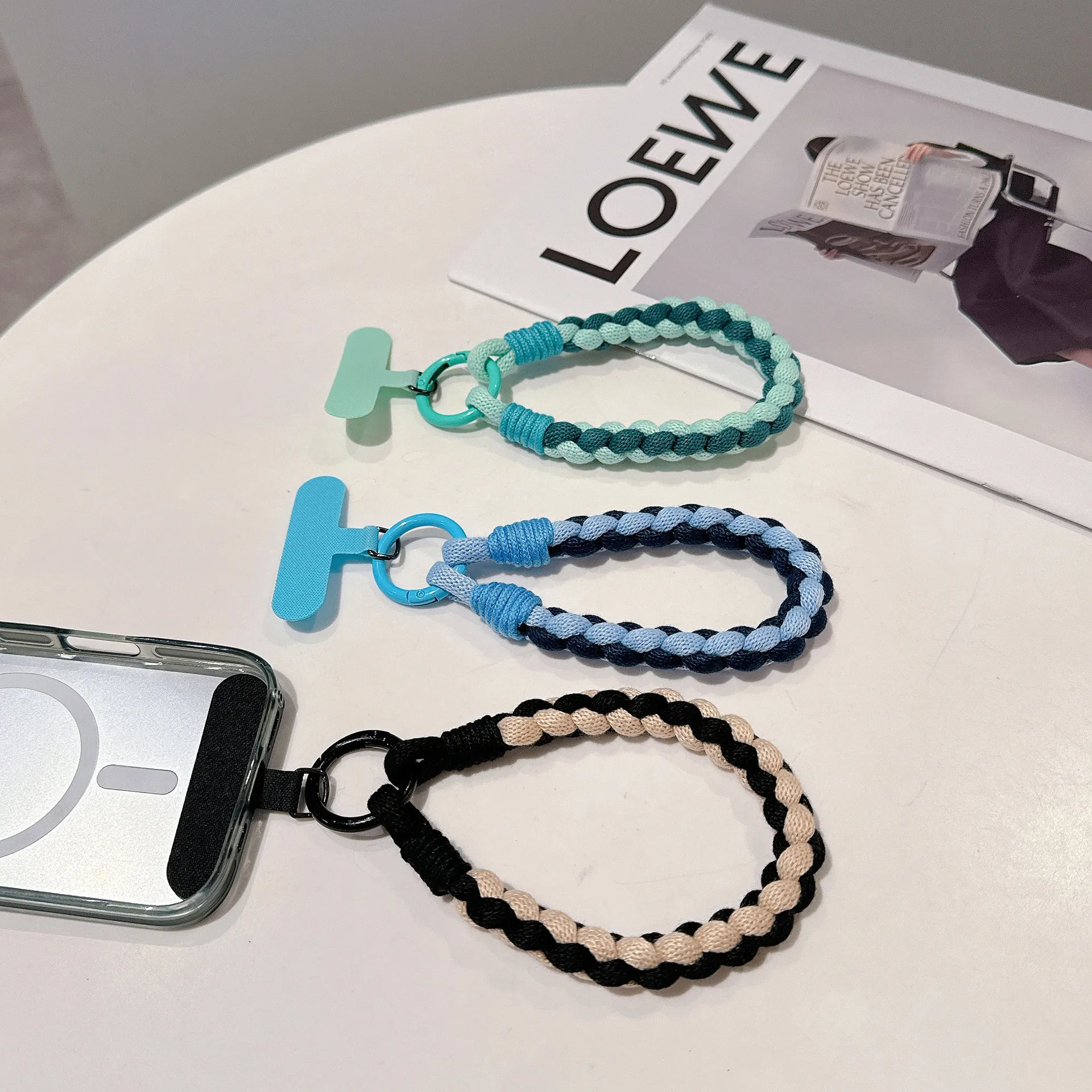 Korean Japanese Handcrafted Colorful Woven Rope Mobile Phone Creative Short Lanyard Wrist Nylon Keychain Twist Bag Hanging