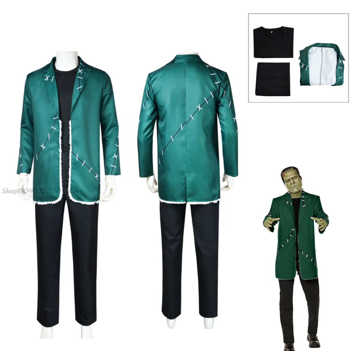 Frankenstein Cosplay Green Coat suit Anime Scientific Freaks Costume Halloween Party Terror Prop for Man Women