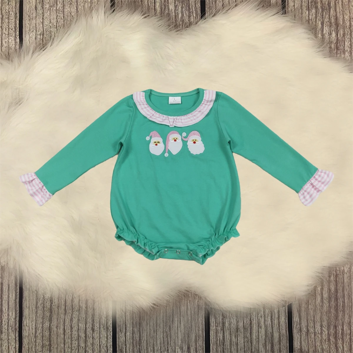 

Infant Christmas Embroidery Santa Clothing Baby Kids Children Long Sleeves Girl Cotton Jumpsuit Newborn Toddler Romper Wholesale