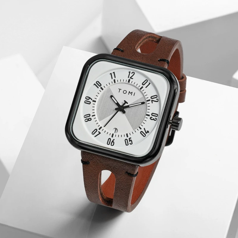 Men's Minimalist Quartz Watch Large Dial Korean Style PU Leather Strap Elegant Casual Business Wristwatch for Men Women