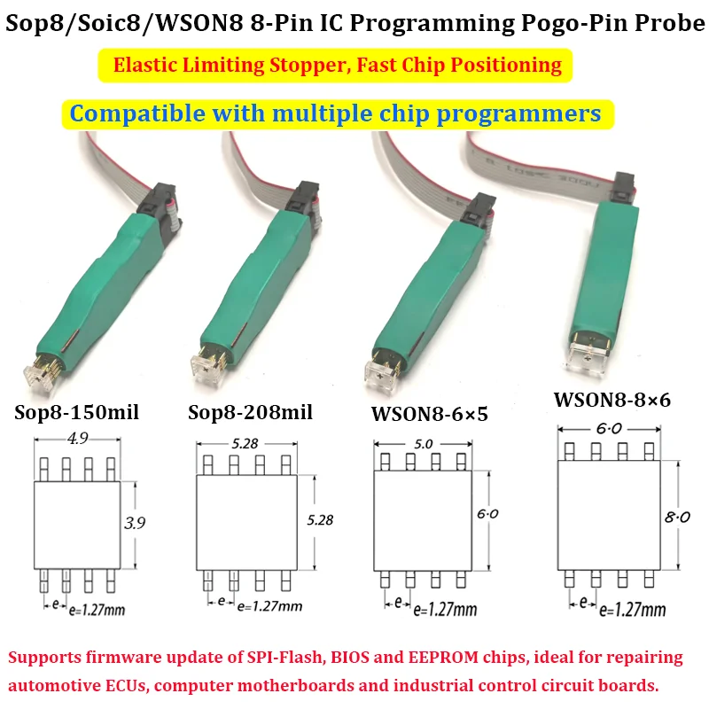 2026 New Green 4PCS Sop8 WSON8 Chip Programming Test Probe, Compatible With Multiple Programmers, For SPI Flash BIOS EEPROM Chip