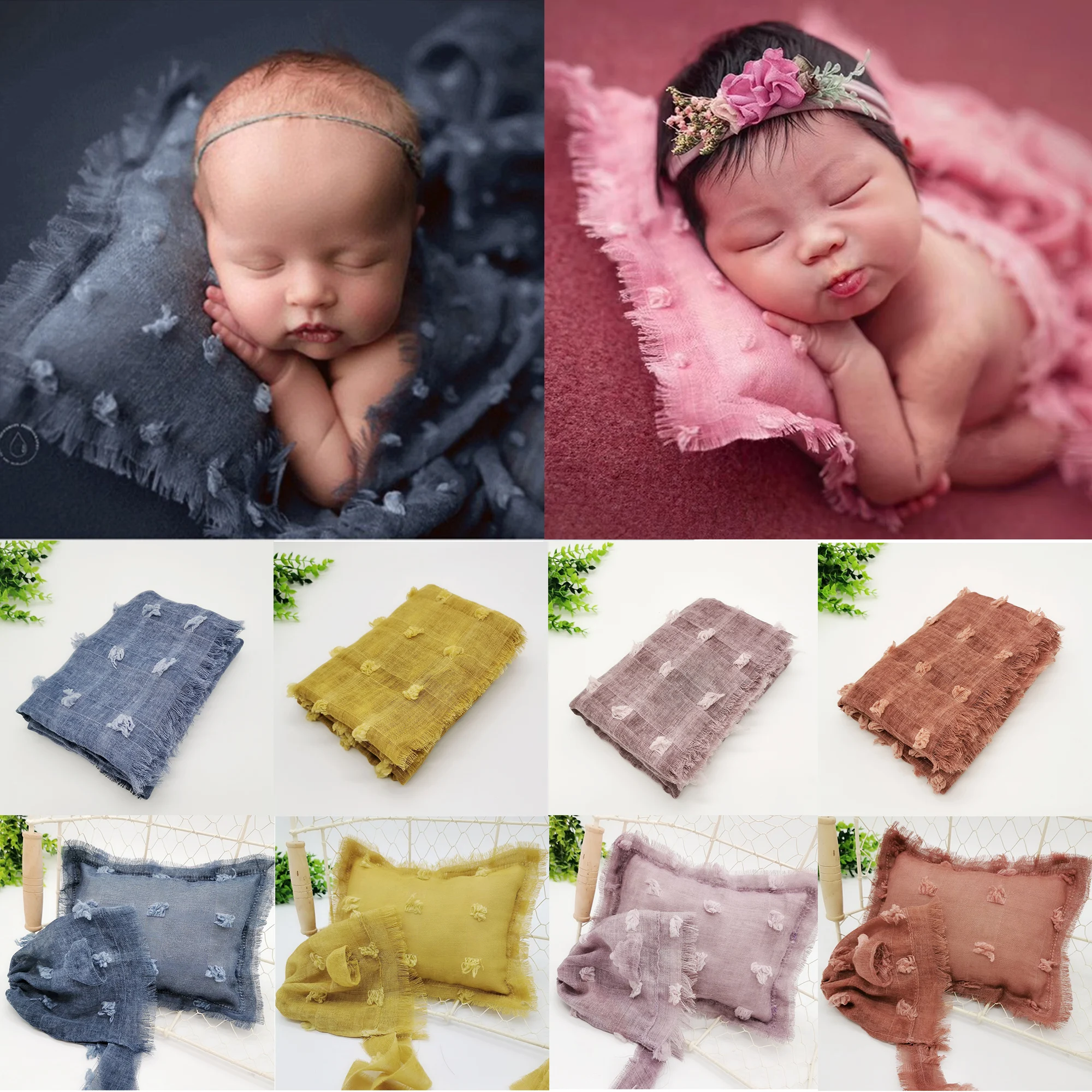 Don&Judy Newborn Baby Photography Props Wrap Pillow Hat Bonnet Sets Cotton Infant Photo Shooting Accessories for Kids Fotografia