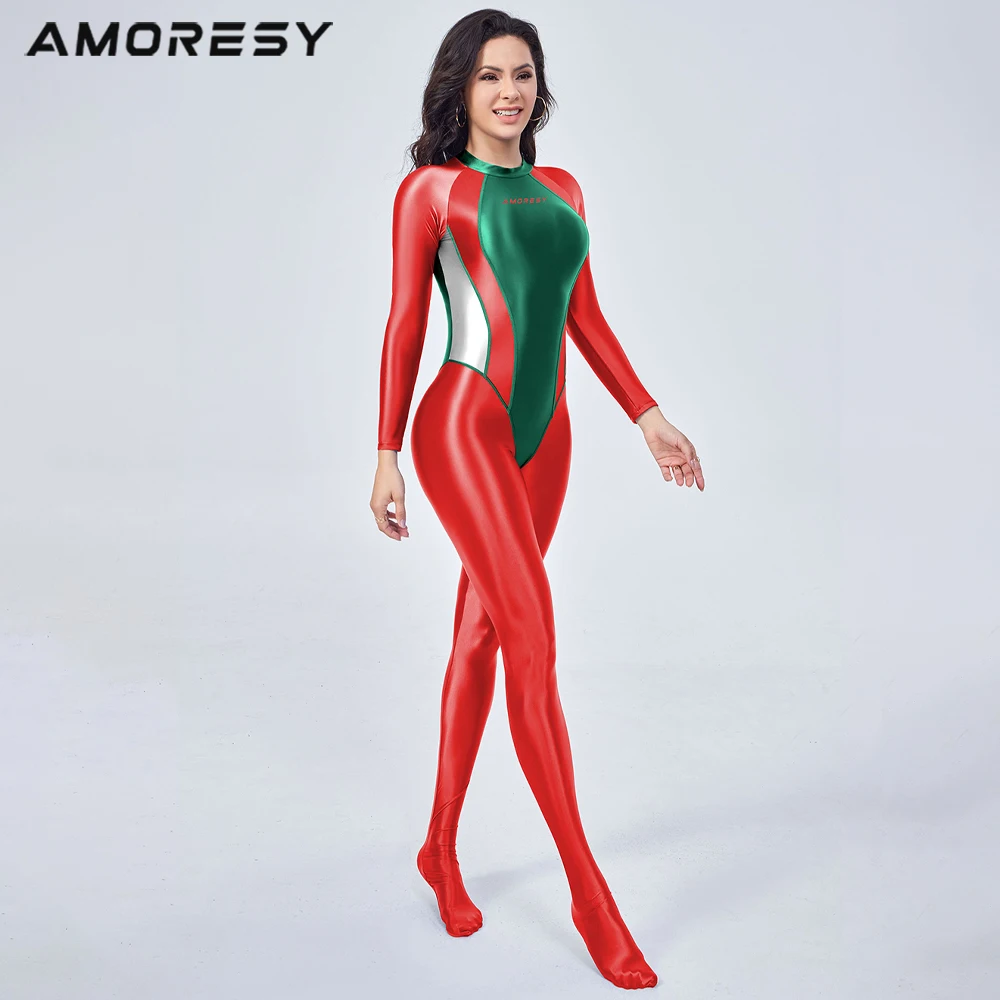 AMORESY Crystari Festive Spandex Long Sleeve Bodysuit Christmas Style Bodysuit