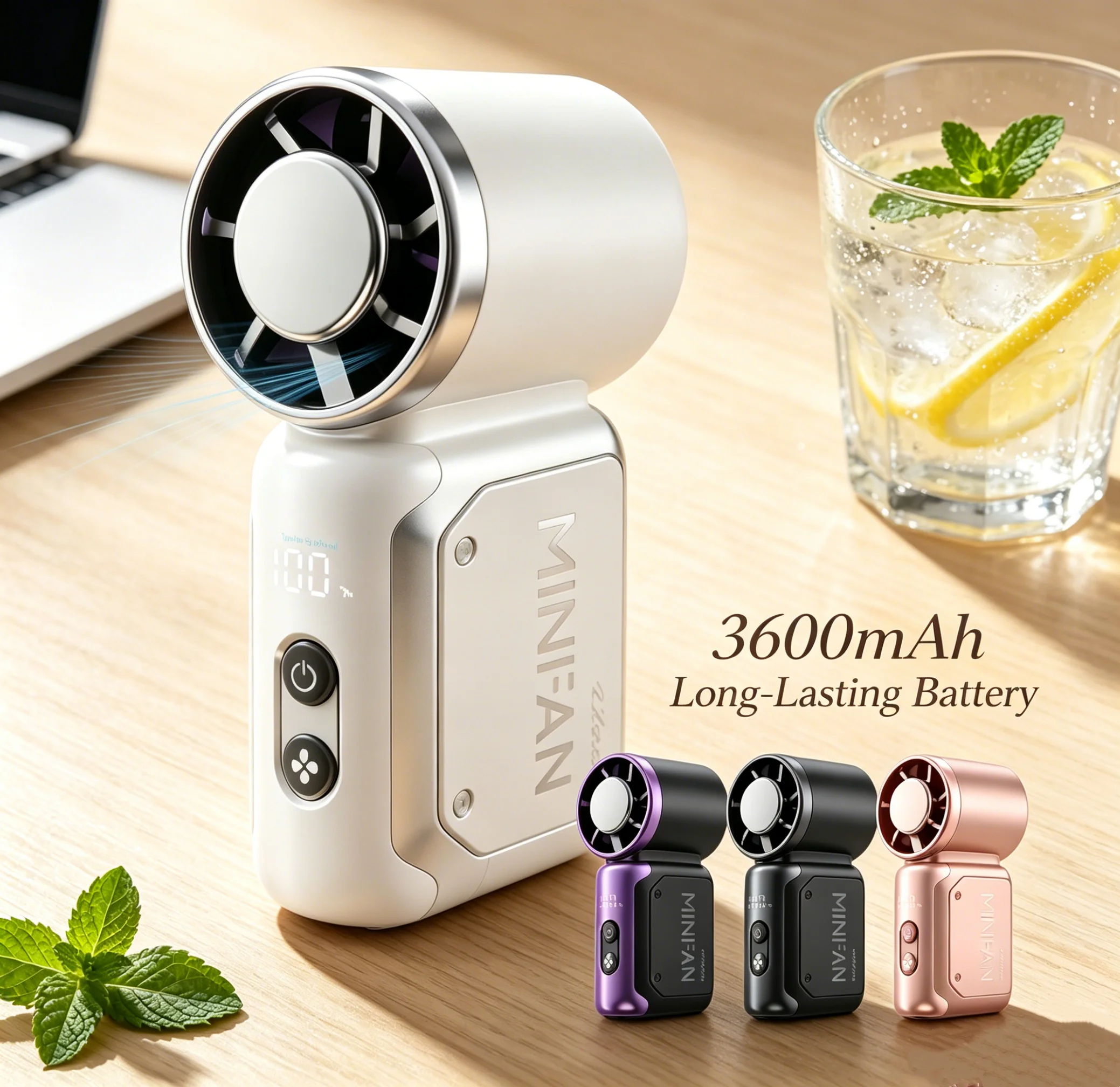 3600mAhPortable TurboFan100-Speed Handheld High-Velocity Fan with LED Display Rechargeable Personal Cooling Fan for Outdoor Desk