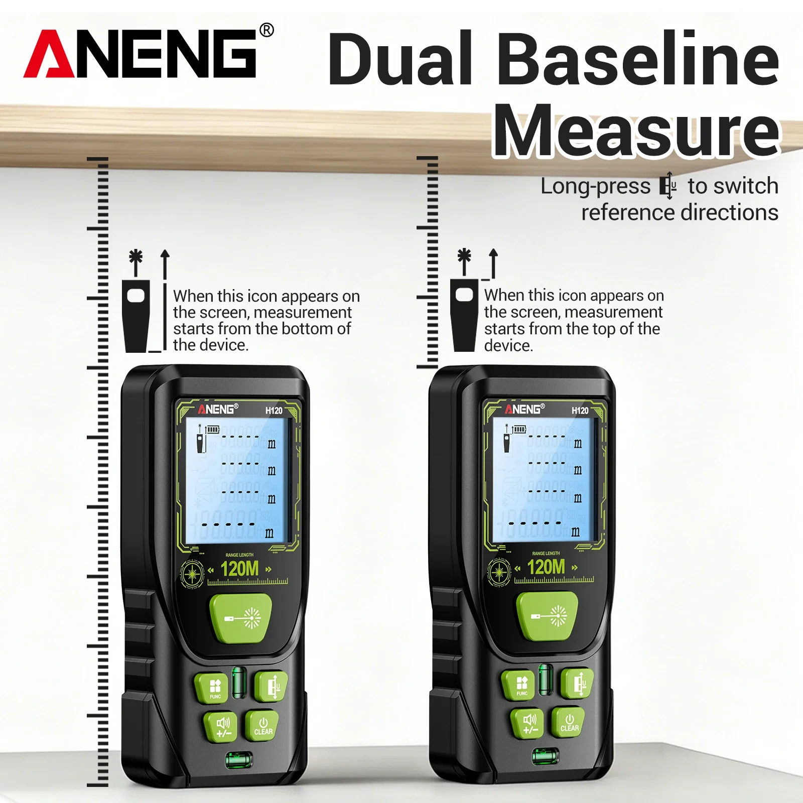 ANENG H120+B60 Laser Rangefinder Set 120M 60M Handheld Measure Area Volume Pythagorean 30 Groups Data For DIY Building Project
