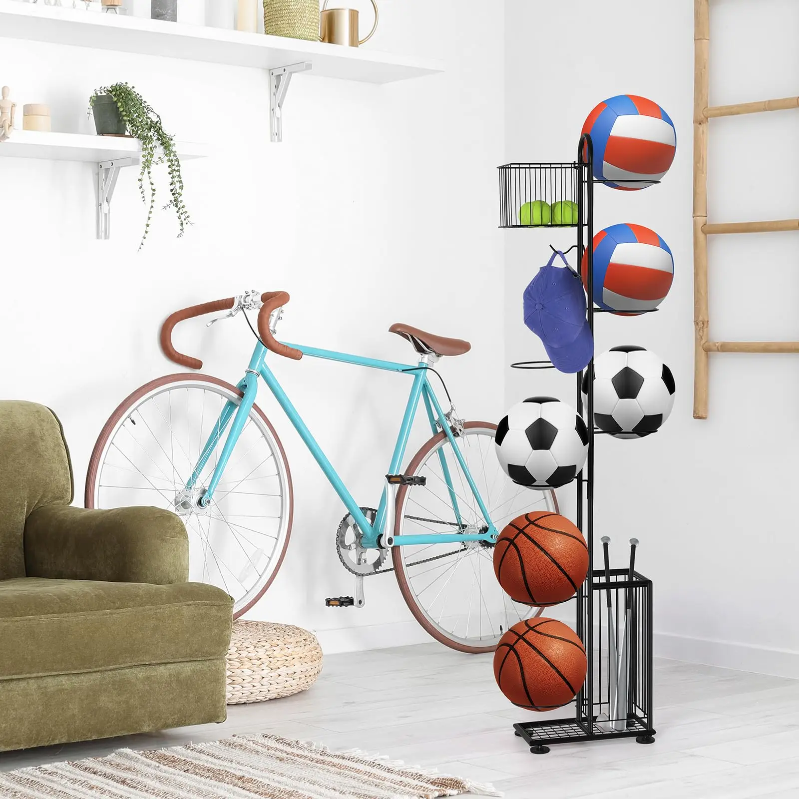 Portaoggetti per palline da basket Portaoggetti da basket verticale a 7 livelli Organizzatore di stoccaggio sportivo per palline da garage