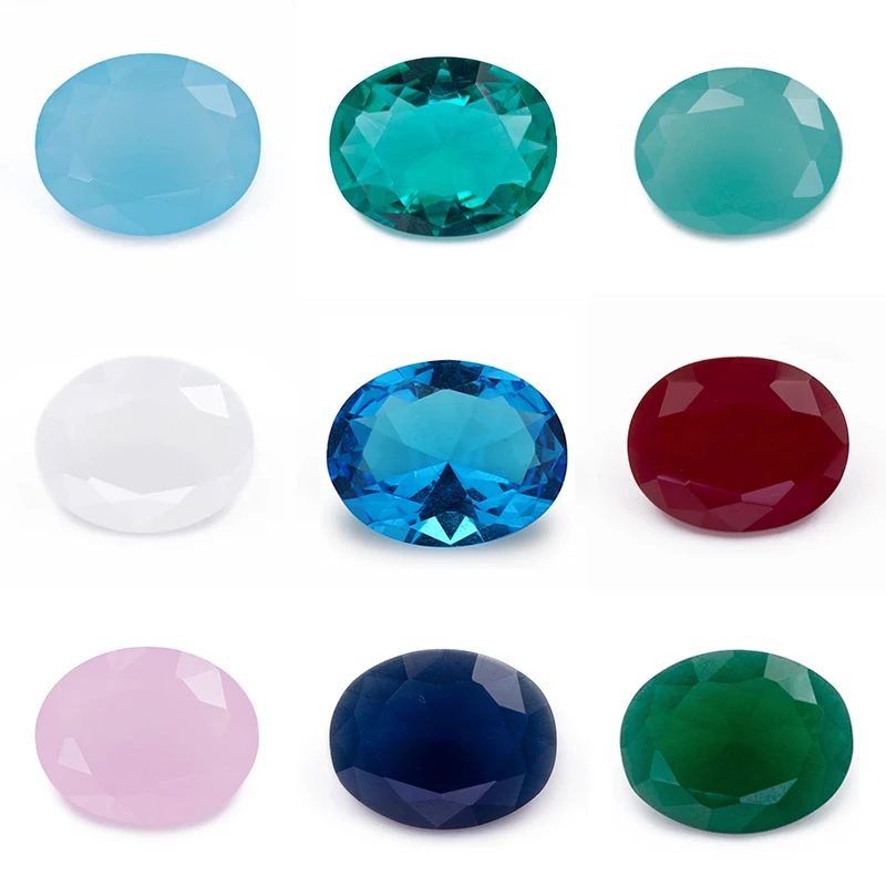 Size 2x3~13x18mm Oval Shape Loose Glass Stone White Green Violet Pink Red Garnet Black Sea Blue Color