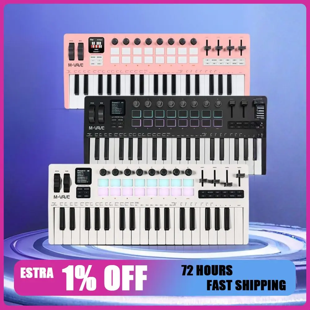 M-VAVE SMK-37 Pro Keyboard Portable 37 Key MIDI Controller​ With Built-in Synth Engine 8 Knobs+16 RGB Pads 37 Key Punching Pad