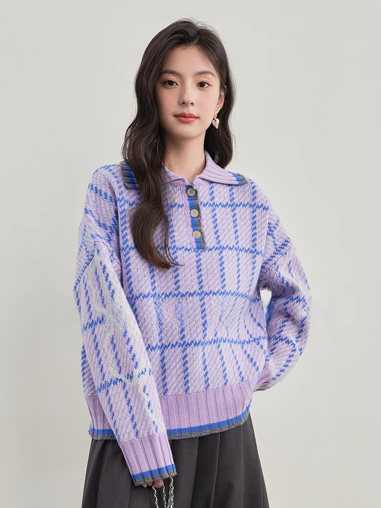 

Винтажный свободный шерстяной вязаный свитер Gansen 00, женский свитер Camere, удобный теплый полосатый свитер для поездок на работу, семь четвертей...