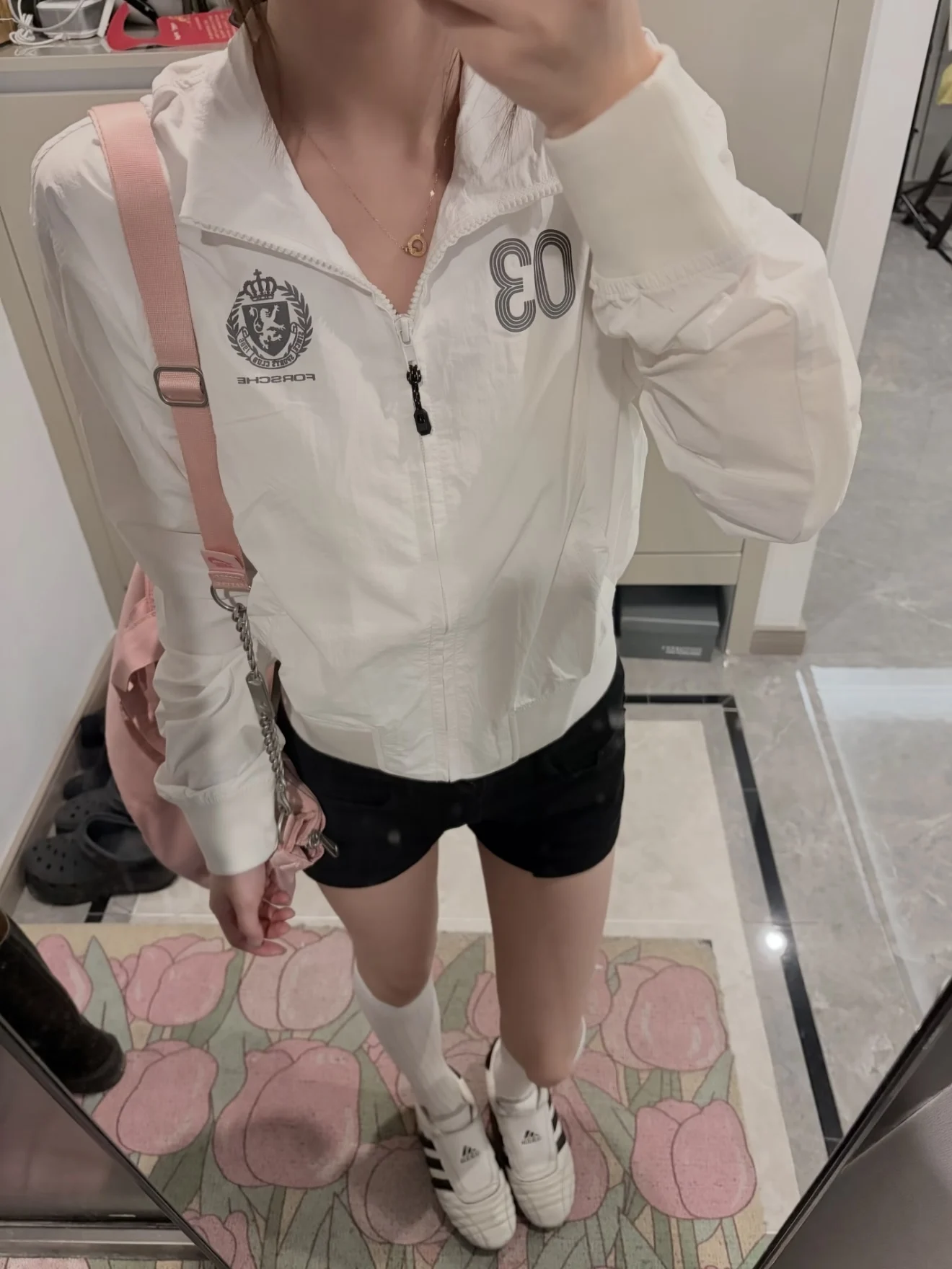 Outdoor Digital Print Slim Fit Collar Jacket Women's Summer American Sports White Short High Top Shirt Zipper Closure Long Sl...