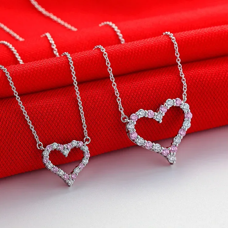 Solid 14K White Gold AU585 Platinum PT950 Pendant Necklace Women's Love Heart Shaped Collarbone Chain Heart