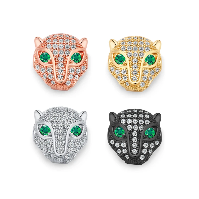 Leopard Lion Head Zirconia Panther Animal Copper Charms Loose Spacer Metal Beads For Jewelry Making Bracelets DIY CZ Accessories