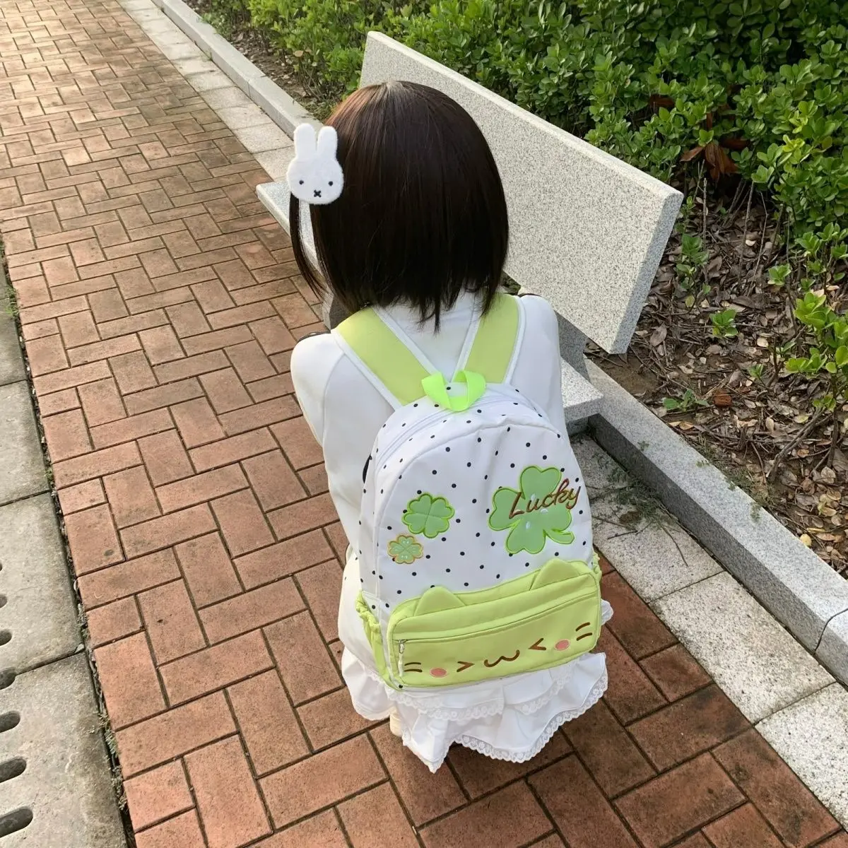 

Japanese Original Lucky Four-Leaf Clover Polka Dot Cute All Match Backpack Women Preppy Style Sweet Girl School Backpack