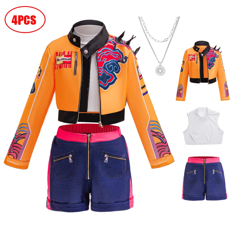 Halloween-Kostüme für Mädchen. Stilvolle Bühnenkostüme für Mädchengruppen. Farbblockiertes Langarm-Outfit für Mädchen. Karnevalskostüme