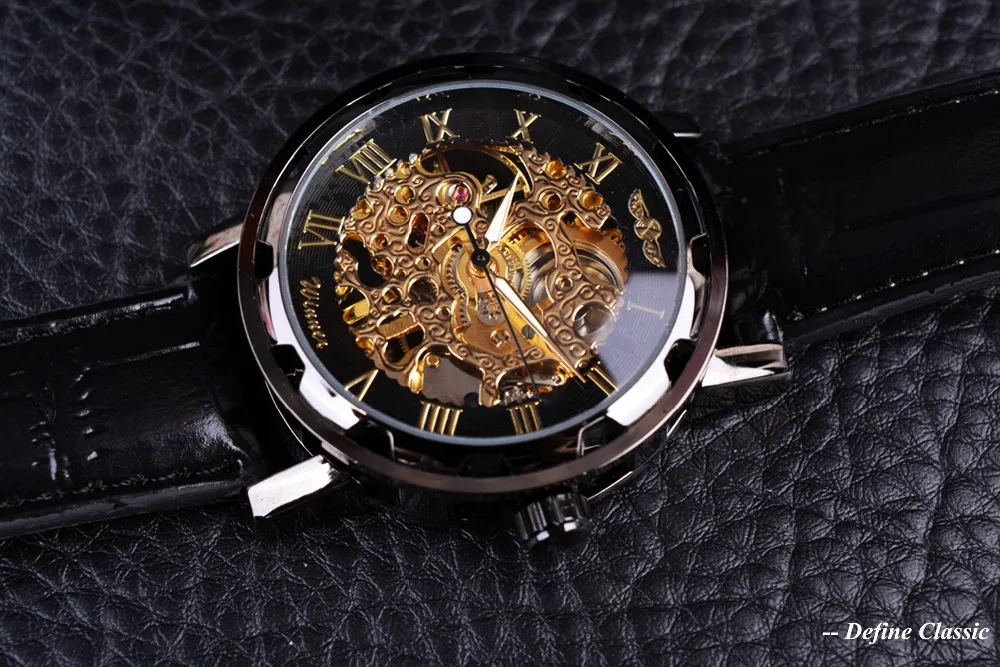 T-Winner Fashion Classic Roma Watch Men Gold Skeleton Watches Men Mechanical Hand Wind Wristwatches Cheap Price Reloj Hombre